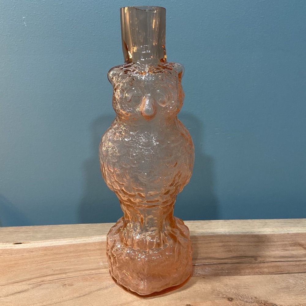 Vintage Cambridge Glass Pink Owl Decanter Art Deco MCM 1930's